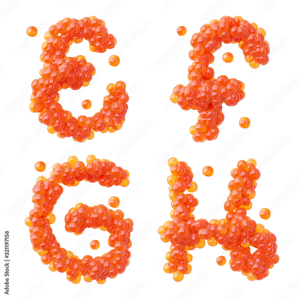 Fototapete 3d rendering font set made of a tasty red caviar.