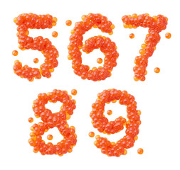 3d rendering font set made of a tasty red caviar.