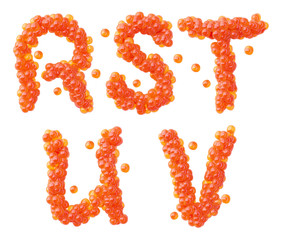 3d rendering font set made of a tasty red caviar.