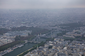 View from the Eiffel Tower on the river Seine and the city of Paris.