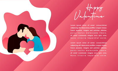 greeting card, illustration of a couple holding a heart. gradient pink background.