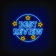 Best Review Neon Signs Style Text Vector