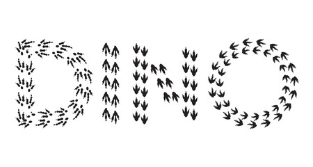 Dinosaur footprint tracks black set. Paw, animal monster, ancient reptile