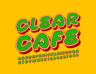 Vector bright logo Clear Cafe with green creative Font. Trendy Alphabet Letters and Numbers