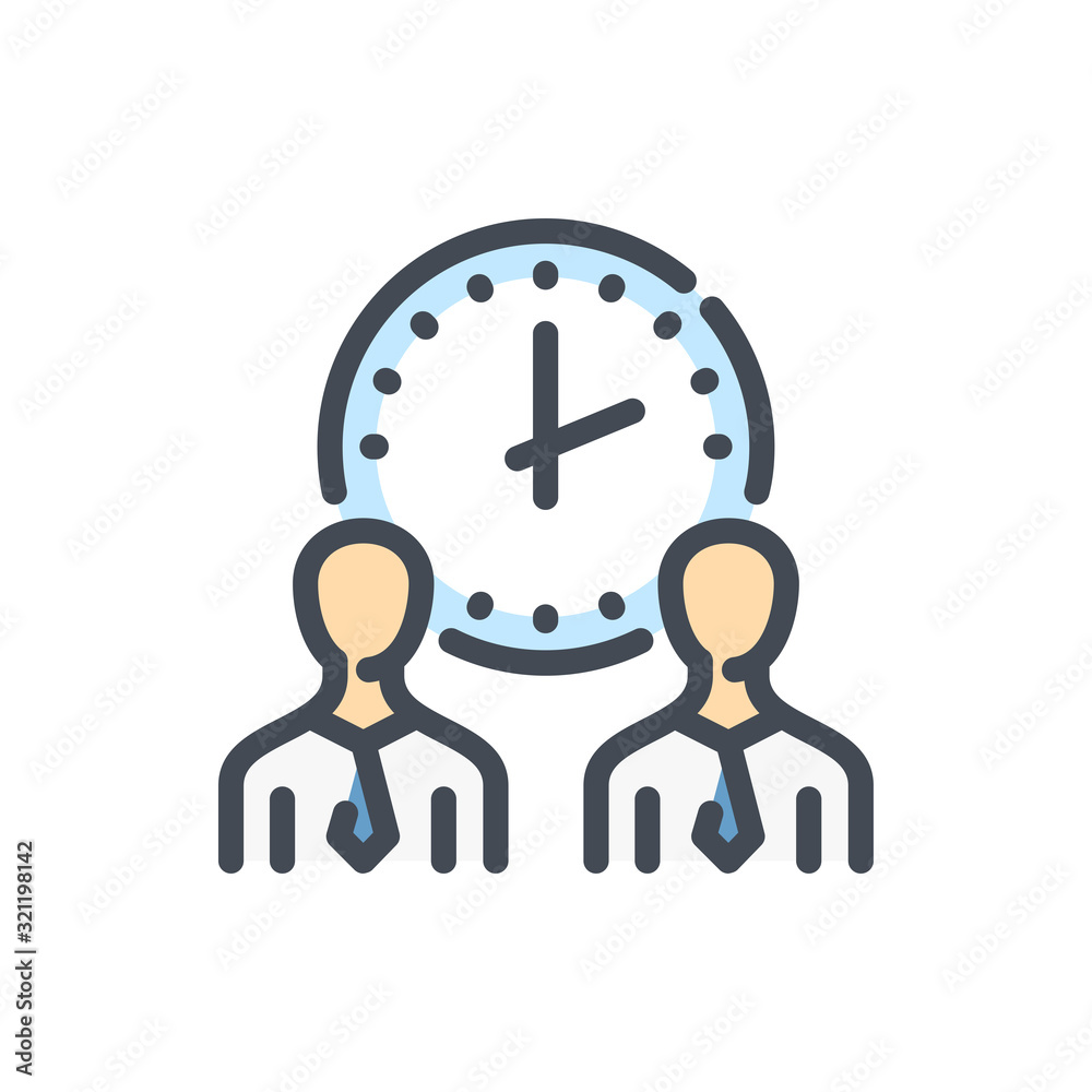 Poster time management and productivity color line icon. people with time and working hours vector outline 