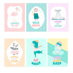 Childish hand drawn postcards vector templates set