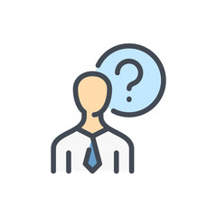 Ask a question color line icon. Business person with question mark vector outline colorful sign.