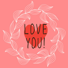 Greeting card with wreath of leaves