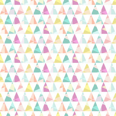 Cute Scandinavian geometric seamless pattern with triangles in a pastel color palette. Colorful abstract background. Ideal for decorating the surface of Wallpaper, textiles, wrapping paper, fabric.