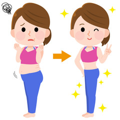 ダイエット　成功　ウェストが細くなる　女性　イラスト