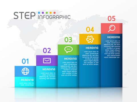 Geometric Shape Elements With Steps,options,processes Or Workflow.Business Data Visualization. Creative Step Graph Infographic Template For Presentation,vector Illustration.