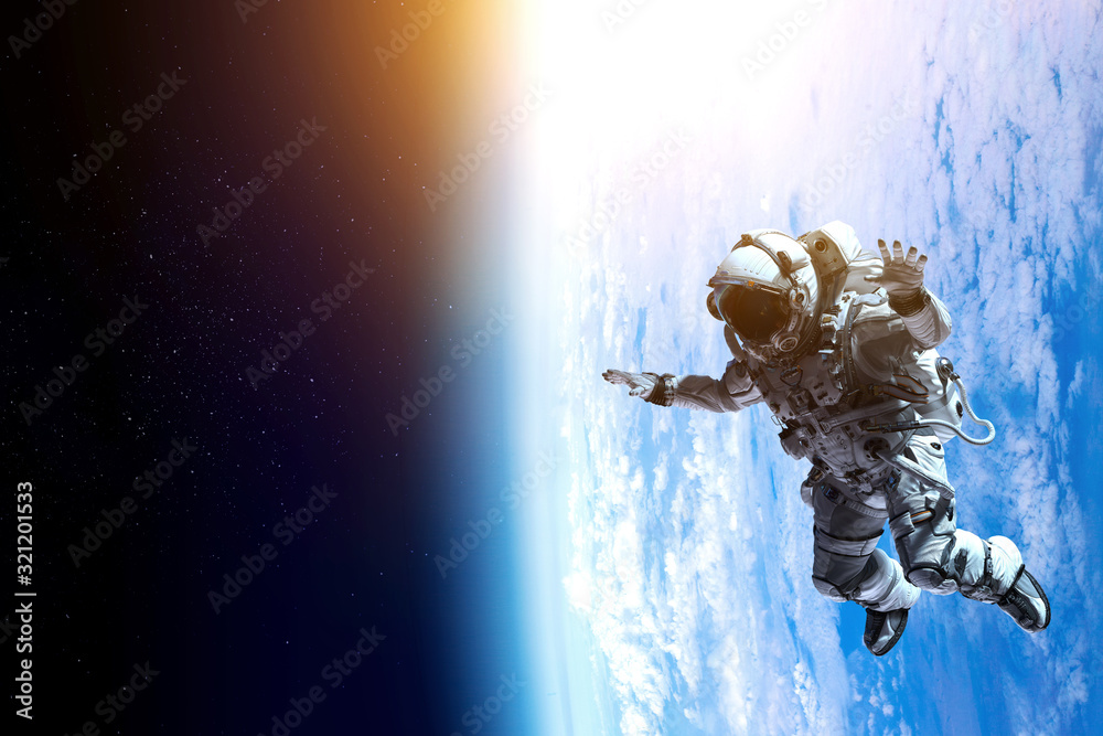 Wall mural exploring outer space. mixed media
