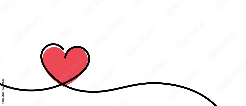 Poster valentines card with line art drawing of simple heart sign.