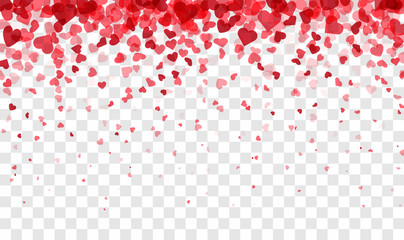 Valentines day card. Heart confetti falling over pink background for greeting cards, wedding invitation.