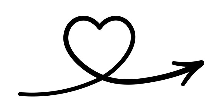 Line art heart with arrow icon. Doodle style.