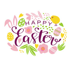 Vector hand drawn doodle Happy Easter illustration.