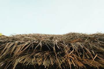 Thatched roof and clear blue sky, with selective focus