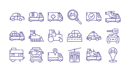 Vehicles icon set design, Transportation travel trip urban motor speed fast automotive and driving theme Vector illustration