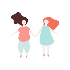 Two Beautiful Smiling Girls, Best Friends, Female Friendship. Vector illustration.
