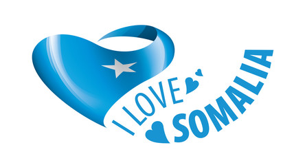 National flag of the Somalia in the shape of a heart and the inscription I love Somalia. Vector illustration