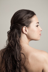 natural beauty concept young woman with wet hair  profile and back studio shot