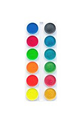 children honey watercolor paints fluorescent and pearlescent isolated on white.