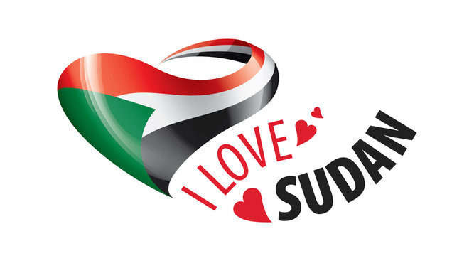 National flag of the Sudan in the shape of a heart and the inscription I love Sudan. Vector illustration