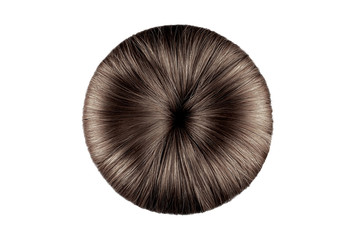 Brown hair on white, isolated. Doughnut bun