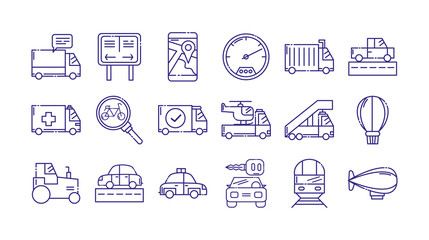 Vehicles icon set design, Transportation travel trip urban motor speed fast automotive and driving theme Vector illustration