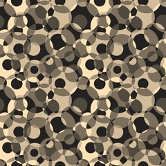 Abstract seamless pattern with round geometric shapes. Light and dark circles of different sizes and shades. Repeating texture for the design of wallpaper, textile, wrapping paper, web pages. Vector.