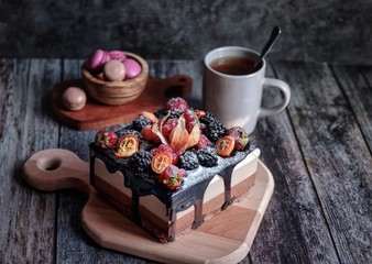 cup of coffee and chocolate cookies