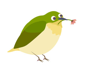 花をくわえるメジロのイラスト素材