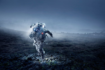 Spaceman running fast. Mixed media © Sergey Nivens