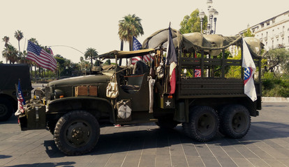 Obraz premium Old military vehicule in Place Massena, Nice