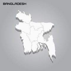 Bangladesh 3d map with borders of regions