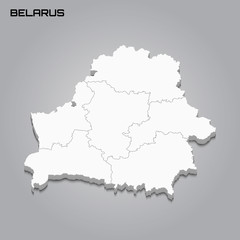 Belarus 3d map with borders of regions