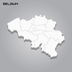 Belgium 3d map with borders of regions