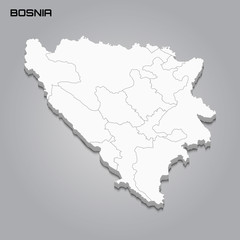 Bosnia 3d map with borders of regions