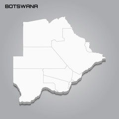 Botswana 3d map with borders of regions