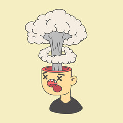 brain explosion. illustration of stress, fatigue and anger