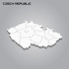 Obraz premium Czech Republic 3d map with borders of regions