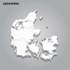 Denmark 3d map with borders of regions