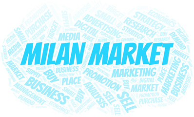 Obraz premium Milan Market word cloud. Vector made with text only.