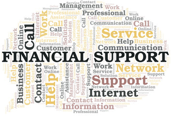 Financial Support word cloud vector made with text only.