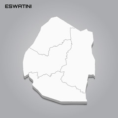 Eswatini 3d map with borders of regions