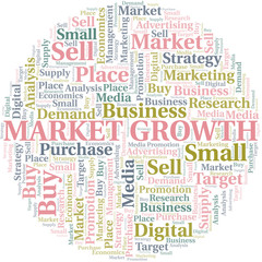 Obraz premium Market Growth word cloud. Vector made with text only.