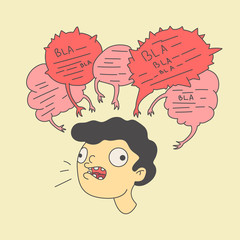 the brain is overwhelmed with many thoughts. crowded mind illustration