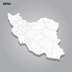 Iran 3d map with borders of regions