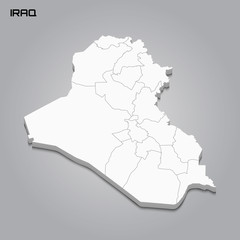 Iraq 3d map with borders of regions