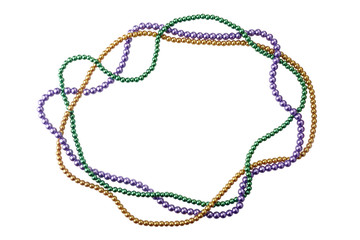 holiday or mardi gras beads making frame isolated on white background